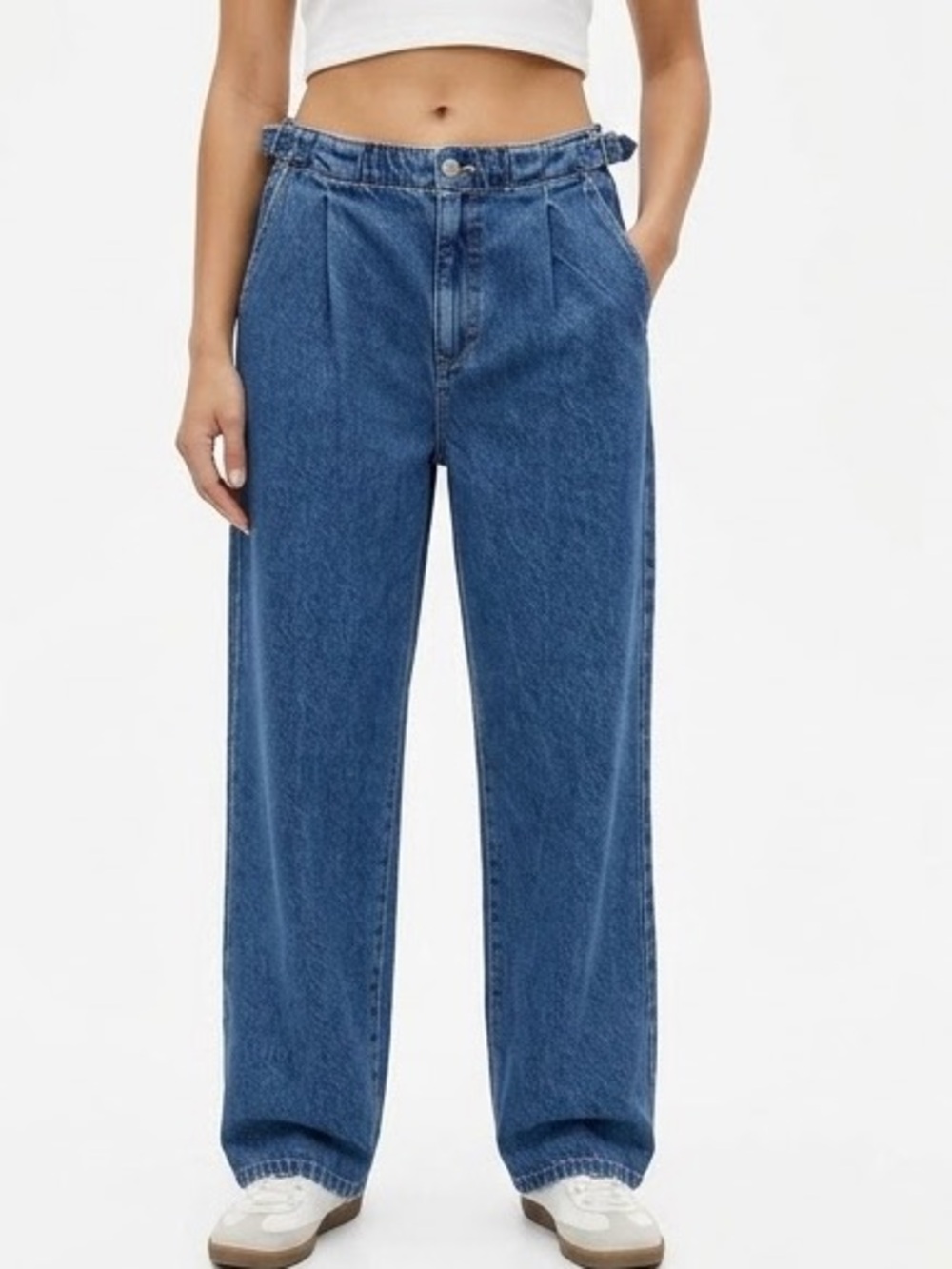 NWT Pull & Bear Belted Waist Pleated Wide Leg Denim Jeans US 10